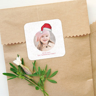 Christmas Santa Holiday Cute Simple Whimsical Hat Square Sticker