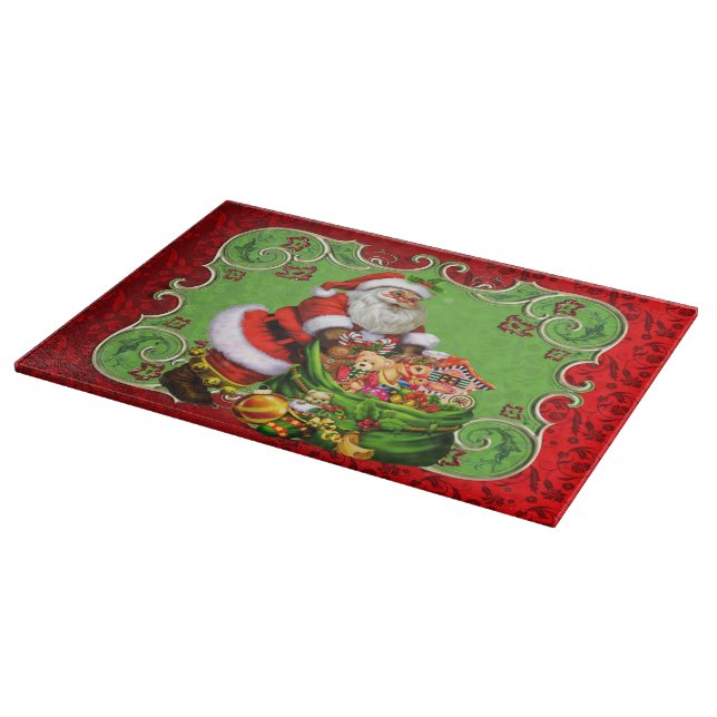 Christmas Santa Holiday glass cutting board (Corner)