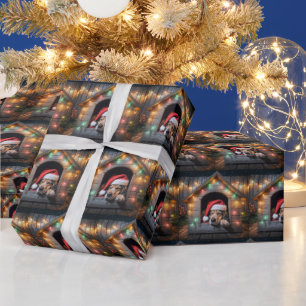 Christmas Santa Hound Dog In Doghouse Wrapping Paper