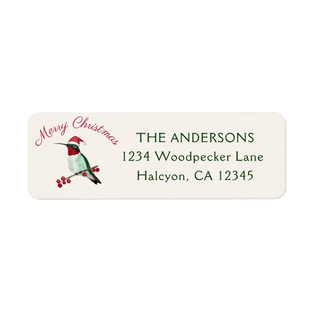 Christmas Santa Hummingbird Return Address Label (Front)