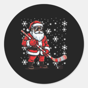 Christmas Santa Ice Hockey Player Xmas Sports Men Classic Round Sticker