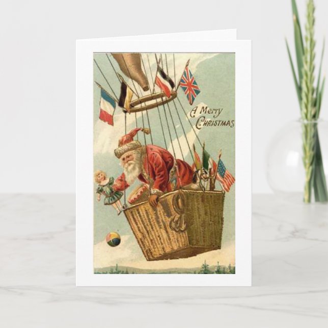 Christmas Santa in Hot Air Balloon Holiday Card (Front)