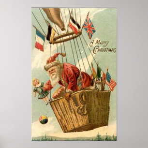 Christmas Santa in Hot Air Balloon Poster