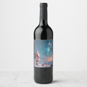 Christmas Santa in the North Pole Wine Label