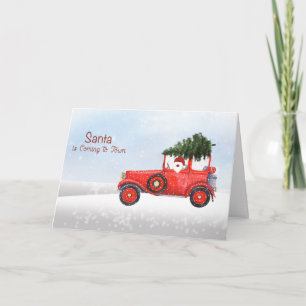 Christmas Santa in Truck with Tree  Christmas Card