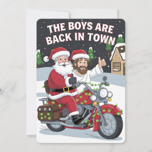 Christmas Santa Jesus On A Motorcycle Funny Xmas Invitation
