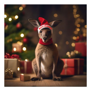 Christmas Santa Kangaroo, Photo Print