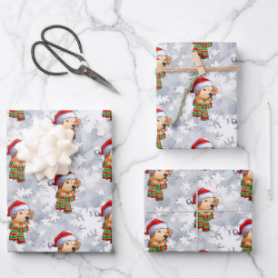 Christmas Santa Labrador Retriever Snowflakes Wrapping Paper Sheet