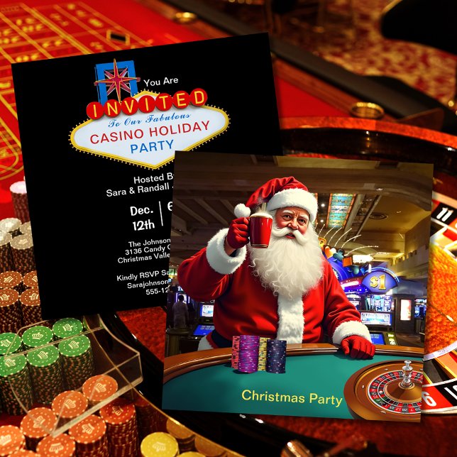 Christmas Santa Las Vegas Casino Fun Square Party Invitation (Christmas Santa Las Vegas Casino Fun Square Party Invitation)