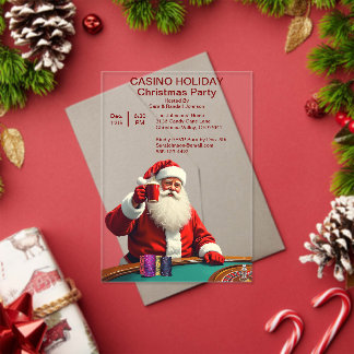 Christmas Santa Las Vegas Casino Style Party Acrylic Invitations
