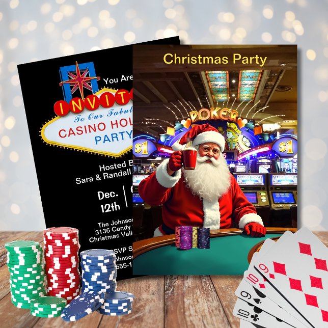 Christmas Santa Las Vegas Casino Style Party Invitation (Christmas Santa Las Vegas Casino Style Party Invitation)