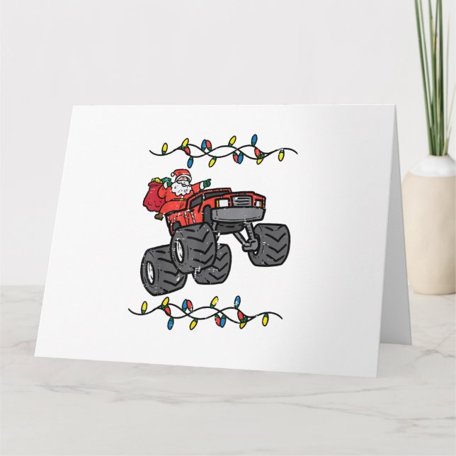 Christmas Santa Monster Truck Boys Kids Toddler Yo Card (Front)