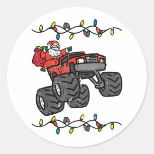Christmas Santa Monster Truck Boys Kids Toddler Yo Classic Round Sticker