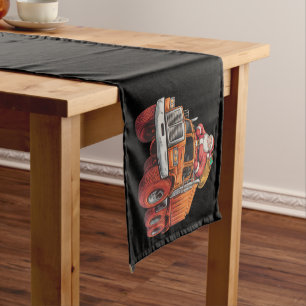 Christmas Santa Monster Truck Xmas Boys Kids Short Table Runner