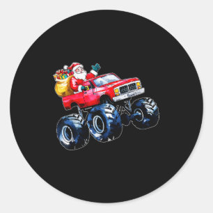 Christmas Santa Monster Truck Xmas Boys Kids Toddl Classic Round Sticker