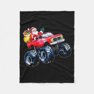 Christmas Santa Monster Truck Xmas Boys Kids Toddl Fleece Blanket
