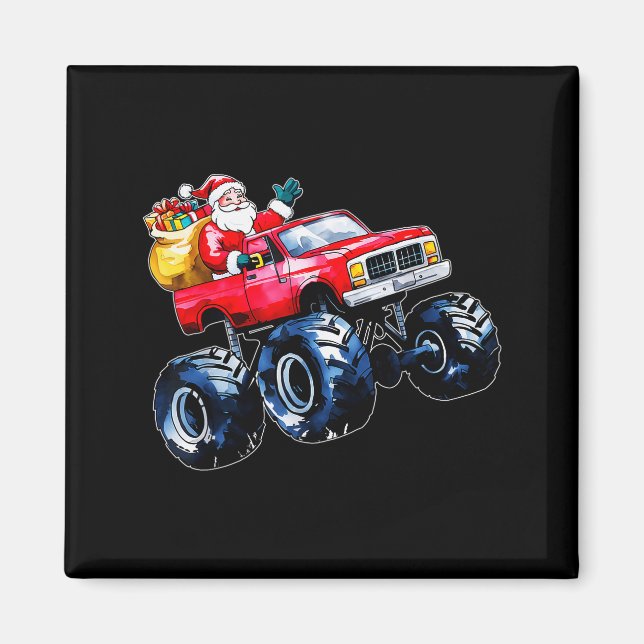 Christmas Santa Monster Truck Xmas Boys Kids Toddl Magnet (Front)
