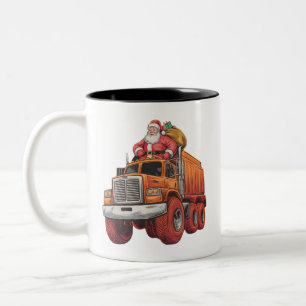 Christmas Santa Monster Truck Xmas Boys Kids  Two-Tone Coffee Mug