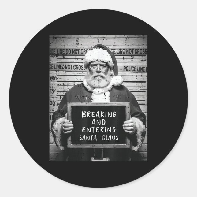 Christmas Santa Mugshot Breaking Entering Xmas Men Classic Round Sticker (Front)