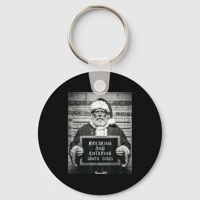 Christmas Santa Mugshot Breaking Entering Xmas Men Key Ring (Front)