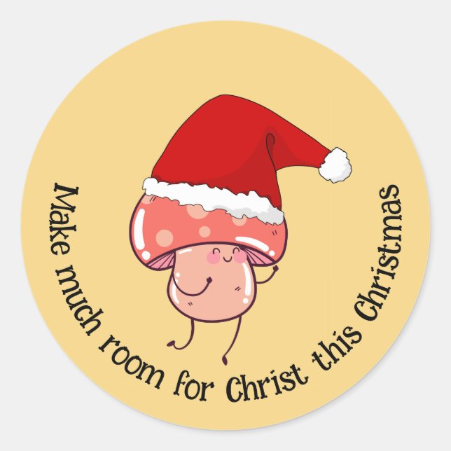Christmas Santa Mushroom YELLOW Classic Round Sticker (Front)
