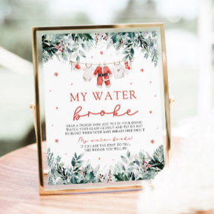 Christmas Santa My Water Broke Baby Shower Game Poster