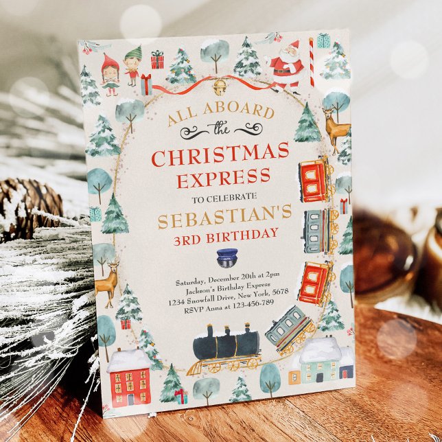 Christmas Santa North Pole Train Birthday Party Invitation (Creator Uploaded)