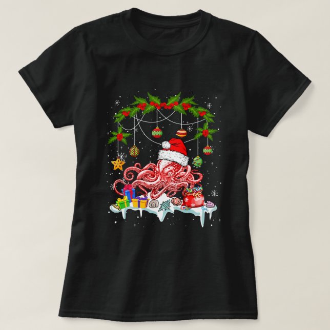 Christmas Santa Octopus Funny Costume Sea Animal L T-Shirt (Design Front)