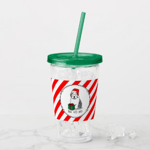 Christmas Santa Old English Sheepdog (Grey 1) Cute Acrylic Tumbler