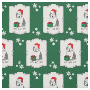 Christmas Santa Old English Sheepdog (Grey 1) Cute Fabric