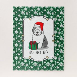 Christmas Santa Old English Sheepdog (Grey 1) Cute Jigsaw Puzzle