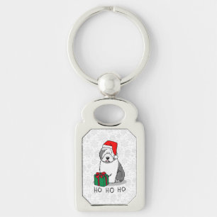 Christmas Santa Old English Sheepdog (Grey 1) Cute Key Ring