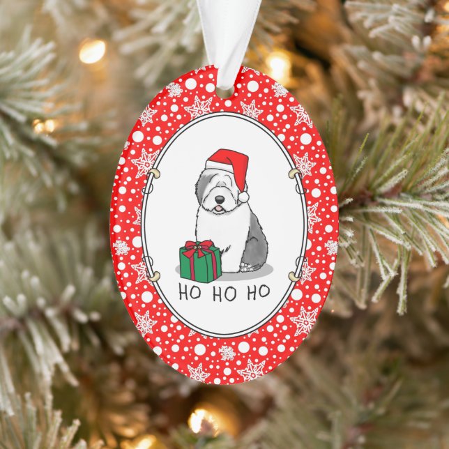 Christmas Santa Old English Sheepdog (Grey 1) Cute Ornament (Tree)