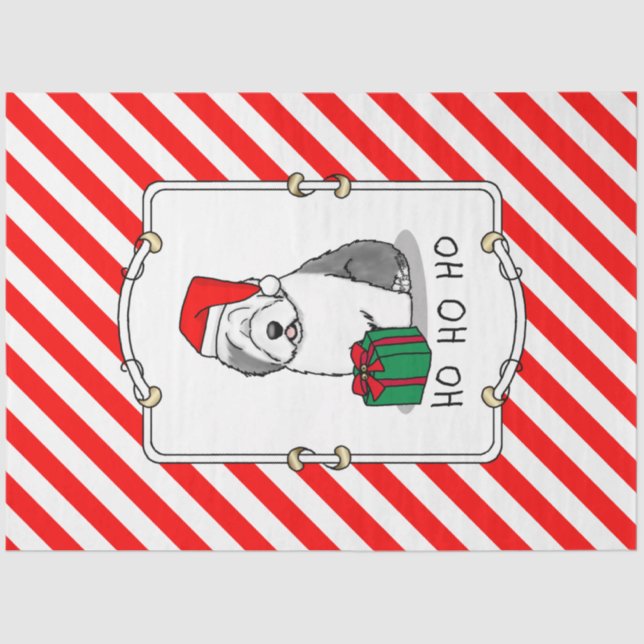 Christmas Santa Old English Sheepdog (Grey 1) Cute Tissue Paper (Front)