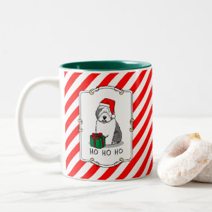 Christmas Santa Old English Sheepdog (Grey 1) Cute Two-Tone Coffee Mug
