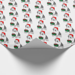 Christmas Santa Old English Sheepdog (Grey 1) Cute Wrapping Paper