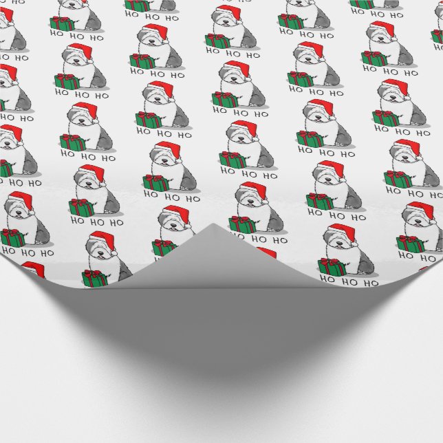 Christmas Santa Old English Sheepdog (Grey 1) Cute Wrapping Paper (Corner)