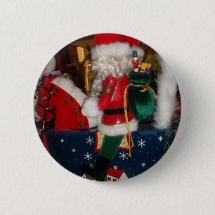 Christmas Santa on a Horse with Snow Art Print 6 Cm Round Badge