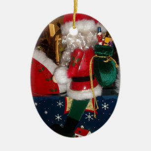 Christmas Santa on a Horse with Snow Art Print Ceramic Tree Decoration