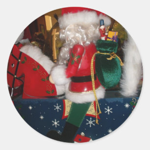 Christmas Santa on a Horse with Snow Art Print Classic Round Sticker