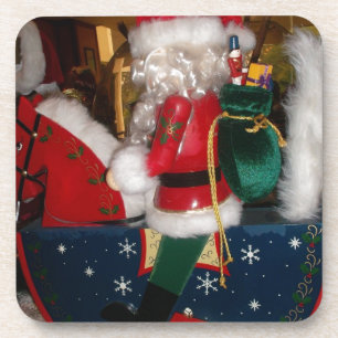 Christmas Santa on a Horse with Snow Art Print Coaster