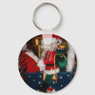 Christmas Santa on a Horse with Snow Art Print Key Ring