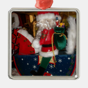 Christmas Santa on a Horse with Snow Art Print Metal Tree Decoration