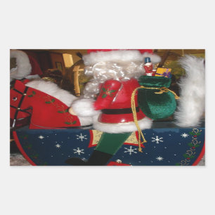 Christmas Santa on a Horse with Snow Art Print Rectangular Sticker