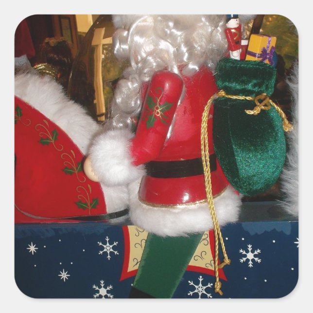 Christmas Santa on a Horse with Snow Art Print Square Sticker (Front)
