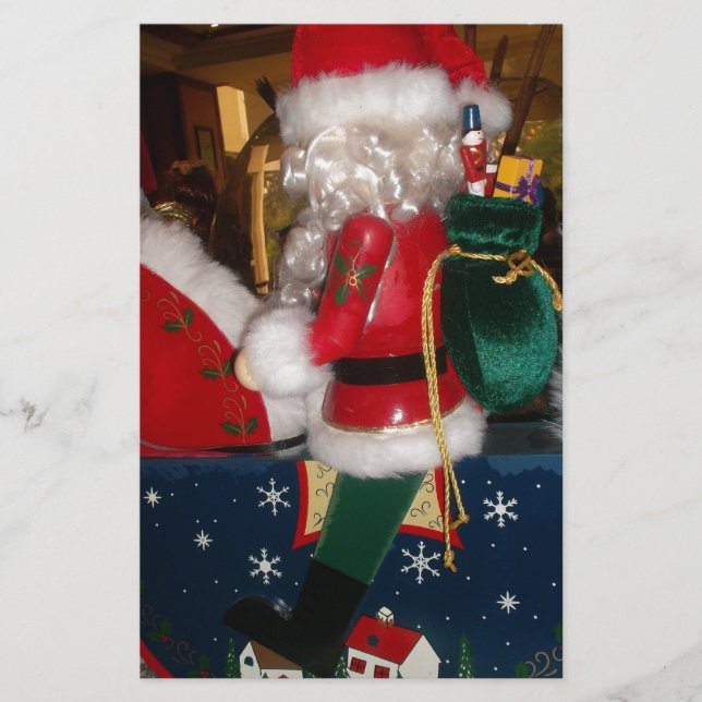 Christmas Santa on a Horse with Snow Art Print Stationery (Front)