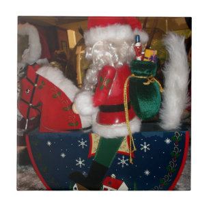 Christmas Santa on a Horse with Snow Art Print Tile