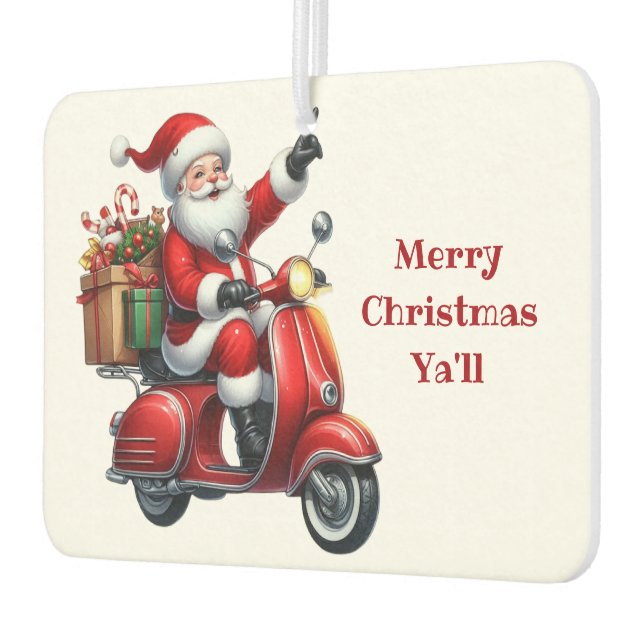 Christmas Santa On A Scooter Car Air Freshener (Left)