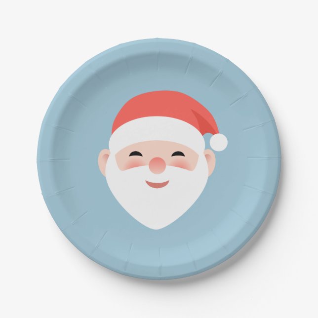 Christmas Santa on Light Blue Paper Plate (Front)
