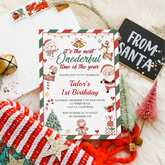 Christmas Santa Onederful 1st Birthday Invitation (Creator Uploaded)